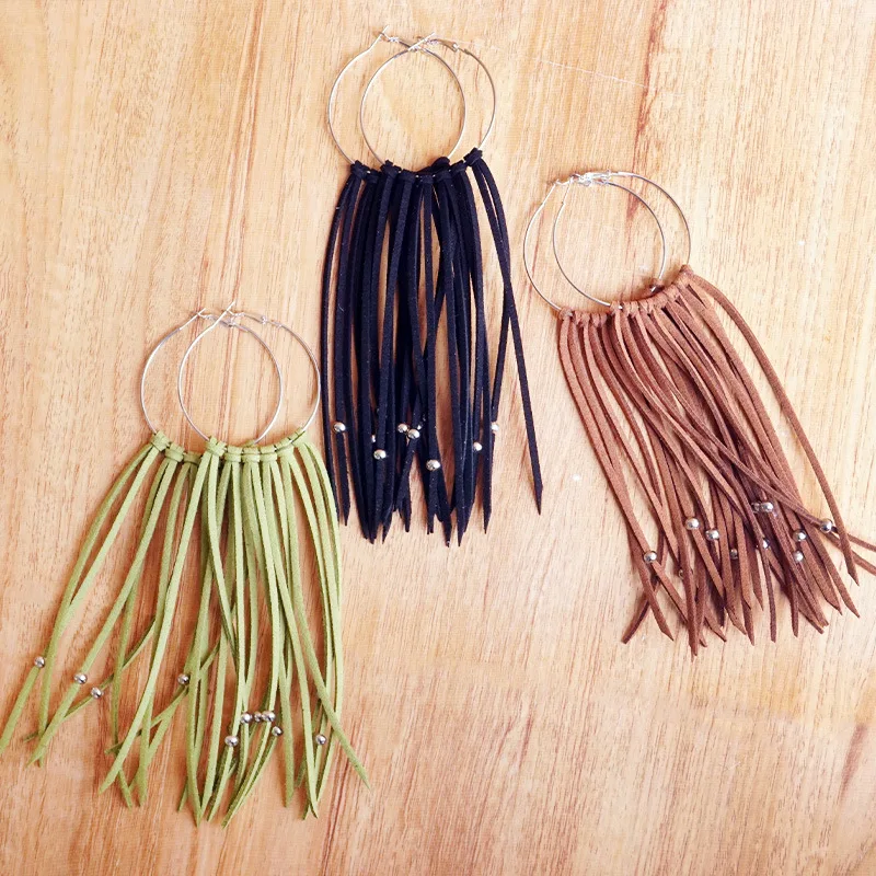 Handmade Diy Woven Earrings Tassel Leather Bohemian Earrings