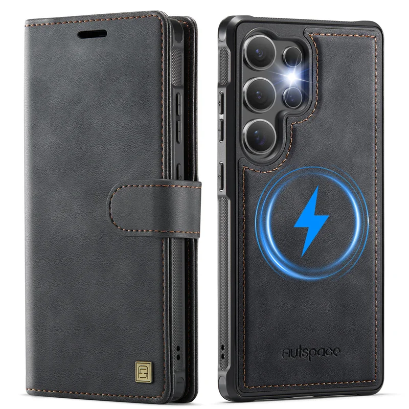 MagSafe Magnetic Flip Leather Phone Case with Wireless Charging and Wallet Card Feature
