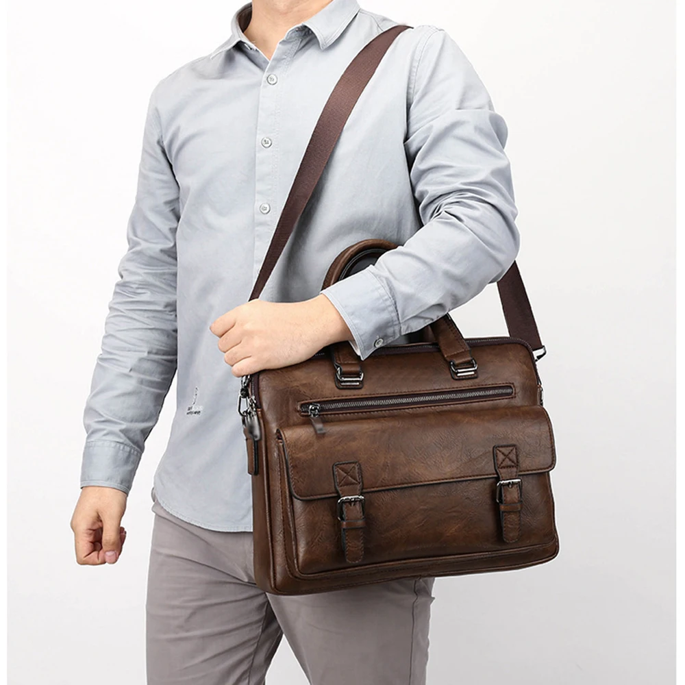 Mens Leather Bag Business Travel Office Messenger Crossbody Computer Handbag