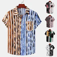 Men Shirts Casual Summer Hawaiian Vacation Short Sleeve Shirts Printed Patchwork Top Beach Button Up Hawaiian Shirt Blouse - Image 2
