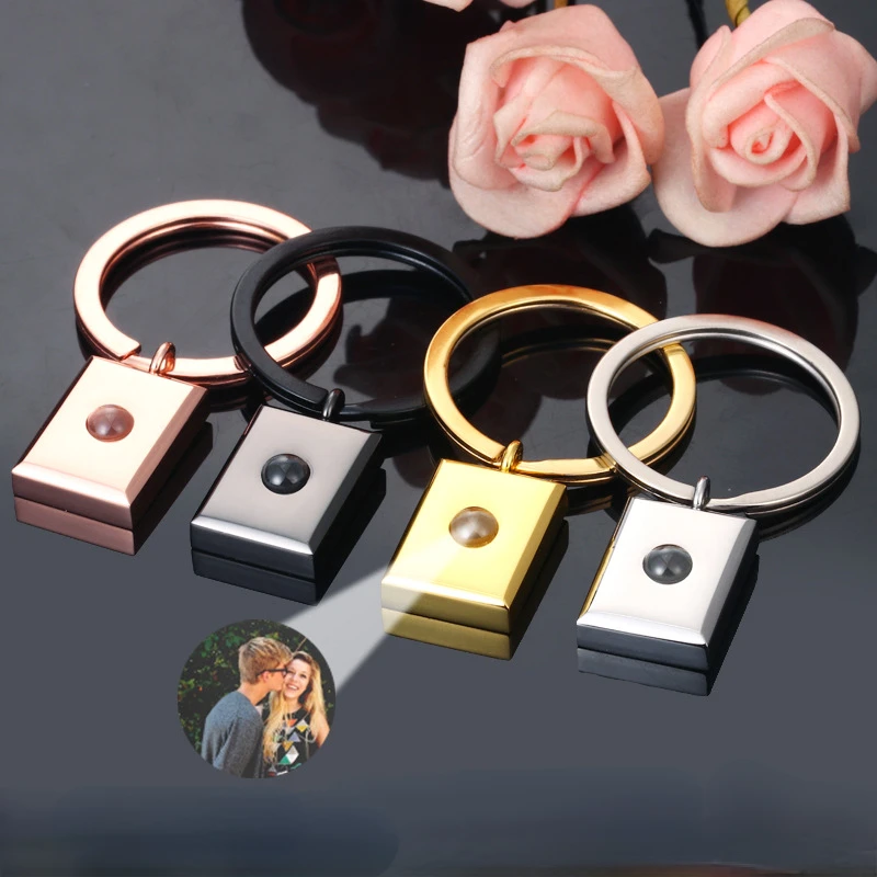 

Personalized Stainless Steel Custom Photo Projection Key Chain for Women Men Rectangle Keyring Memory Birthday Christmas Gift