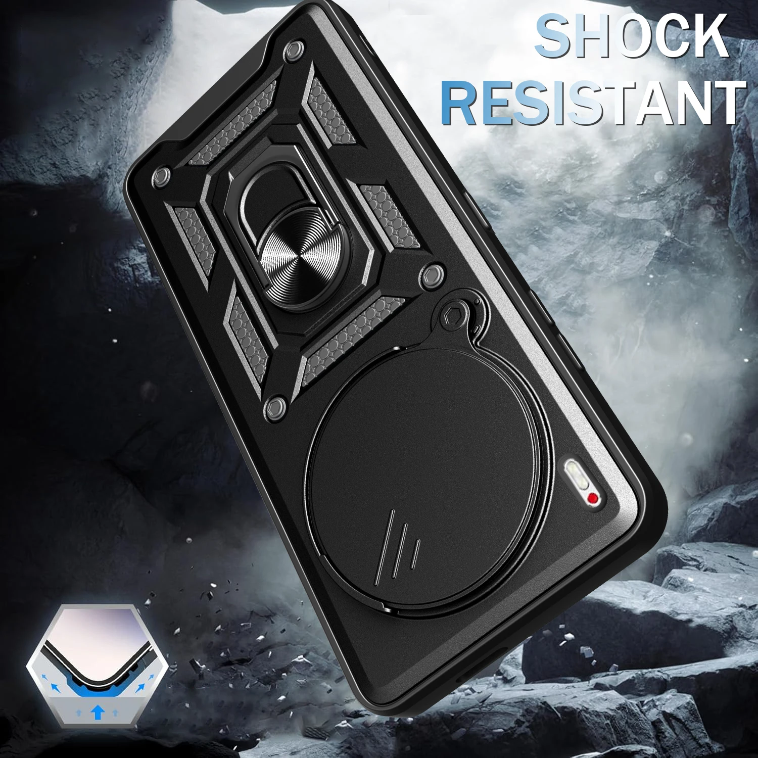 Slide Camera Protection Ring Stand Shockproof Cover Case