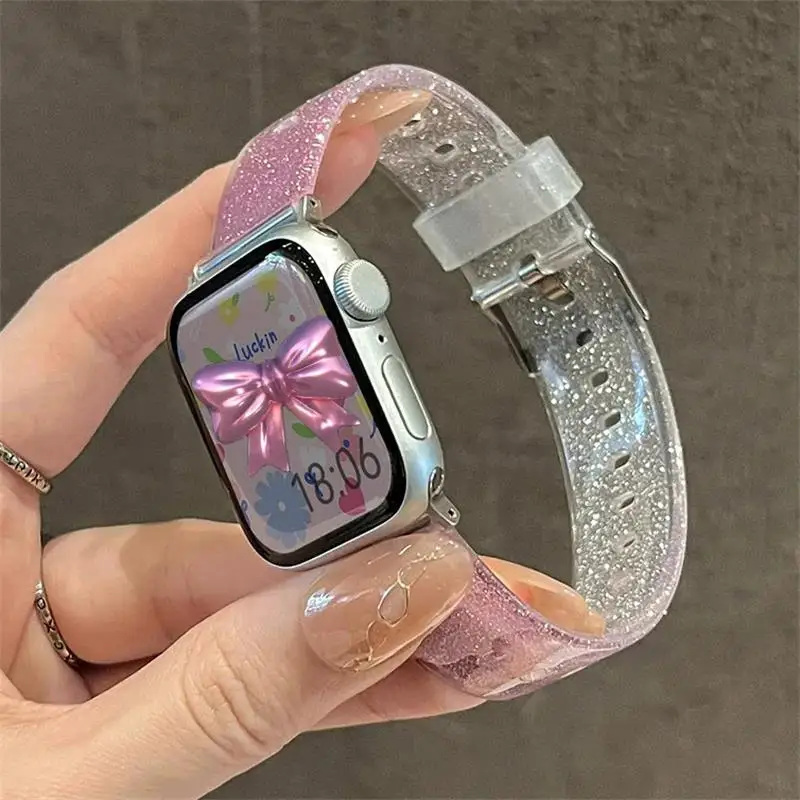 Glitter Gradual Change Clear Strap For Apple Watch Band 45mm