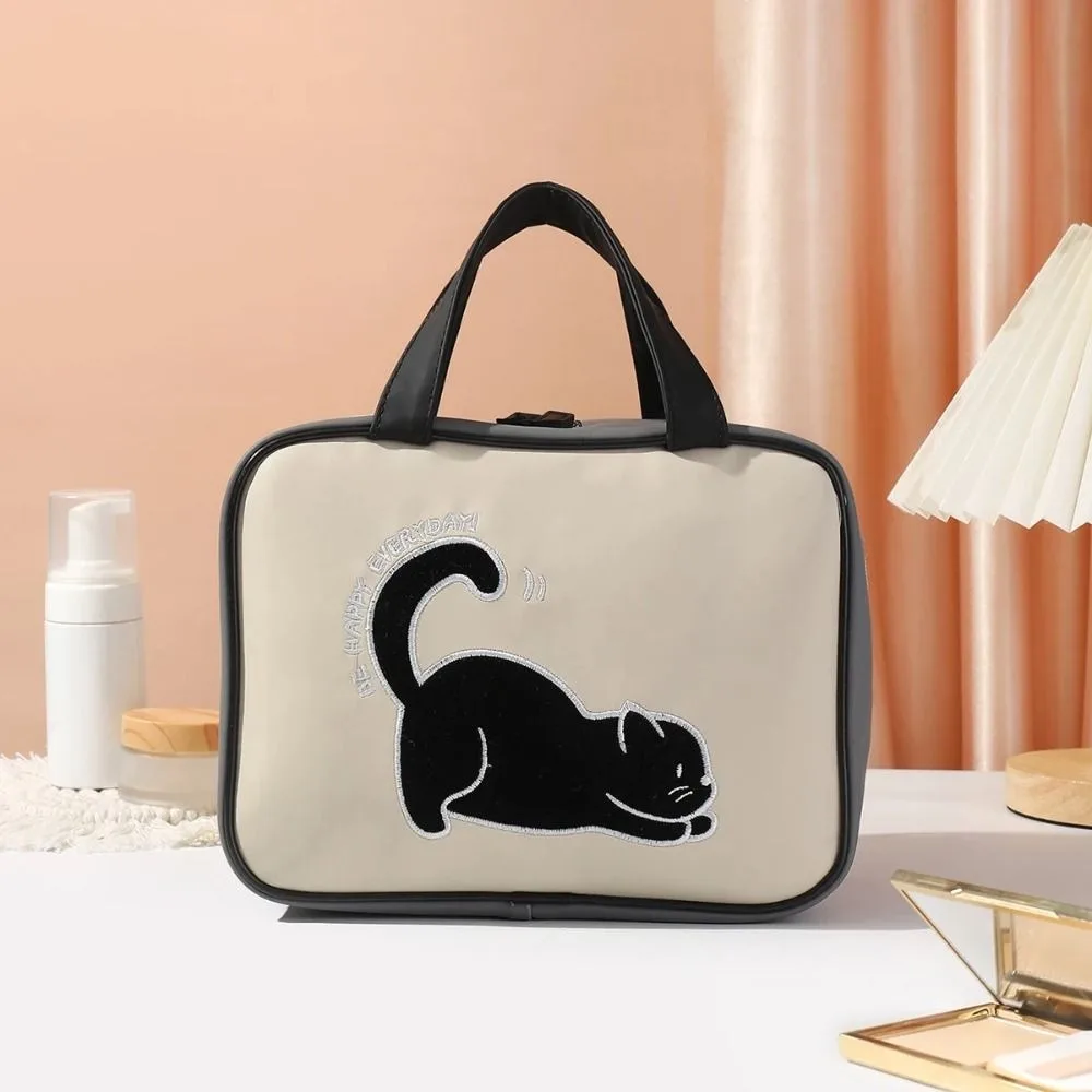 

Сумка для макияжа из ПУ кожи, модная Водонепроницаемая дорожная сумка с рисунком кошки, многофункциональная сумка для хранения