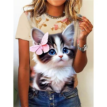 Funny Cat Pattern Children's T-Shirt Girl Cute Animal 3D Printed Fashion Top Short Sleeve Tee Summer Children Clothes Girl Tops 1