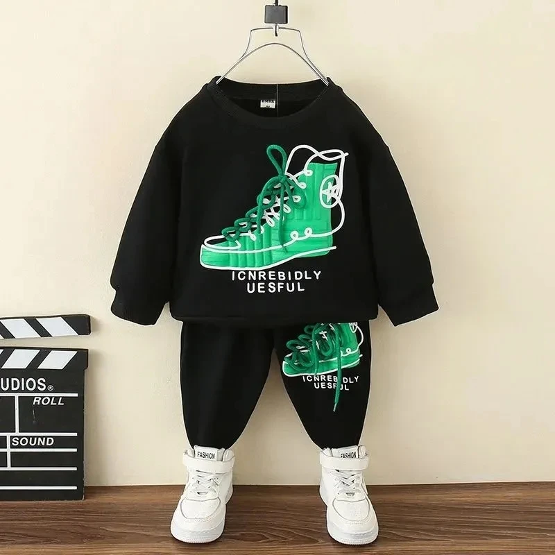 

Spring and Autumn Children's Clothing 2023 New Korean Edition Foreigner Boy Baby Cartoon Sweater Pants 2PCS 2-9Y