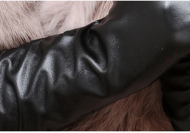 Sexy Black Punk Long PU Leather Gloves Woman's Winter Thin Full Finger Touch Screen Windproof Riding Driving Warm Mittens S33