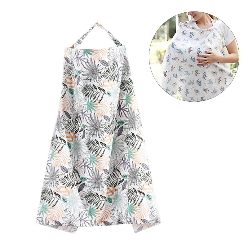 Maternity Nursing Robe Breastfeeding Gown Infant Wrap Leaves Print Nursing Poncho Multi Use Cover for Baby Car Seat