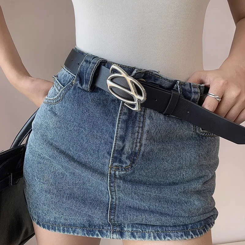 Womens Dress Belt Waist belt women's decorative minimalist perforated ins style student denim pants versatile