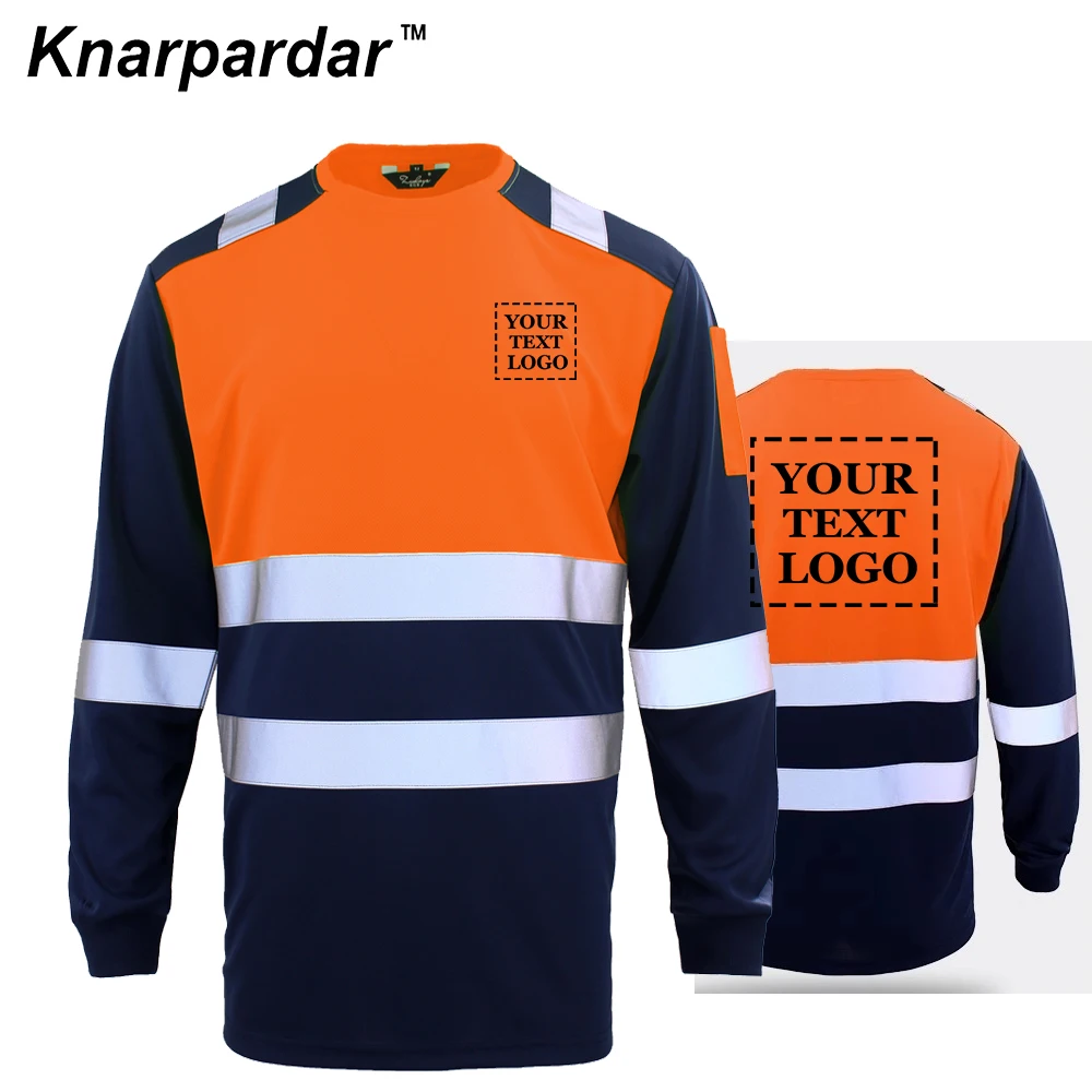 높은 가시성 셔츠 로고 인쇄가 있는 남성용 짧은 긴 소매 항공기 유지 보수 작업복용 안전 반사 셔츠