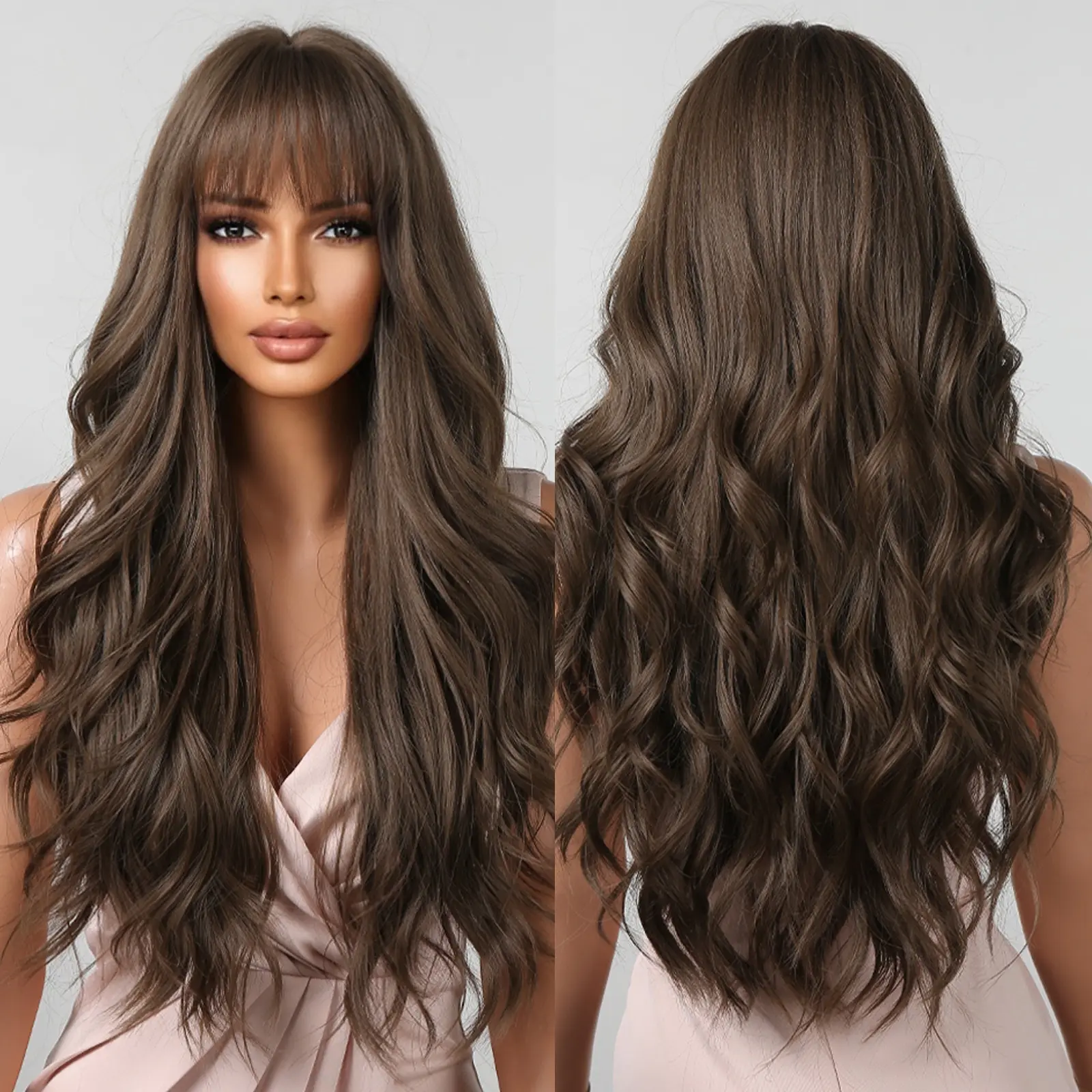 Pelucas De Pelo Largo Con Ondas Grand Para Mujer, Cabello Negro Natural, Rizos Africanos Ristent Al Calor Para Fita / Cabello Sintético