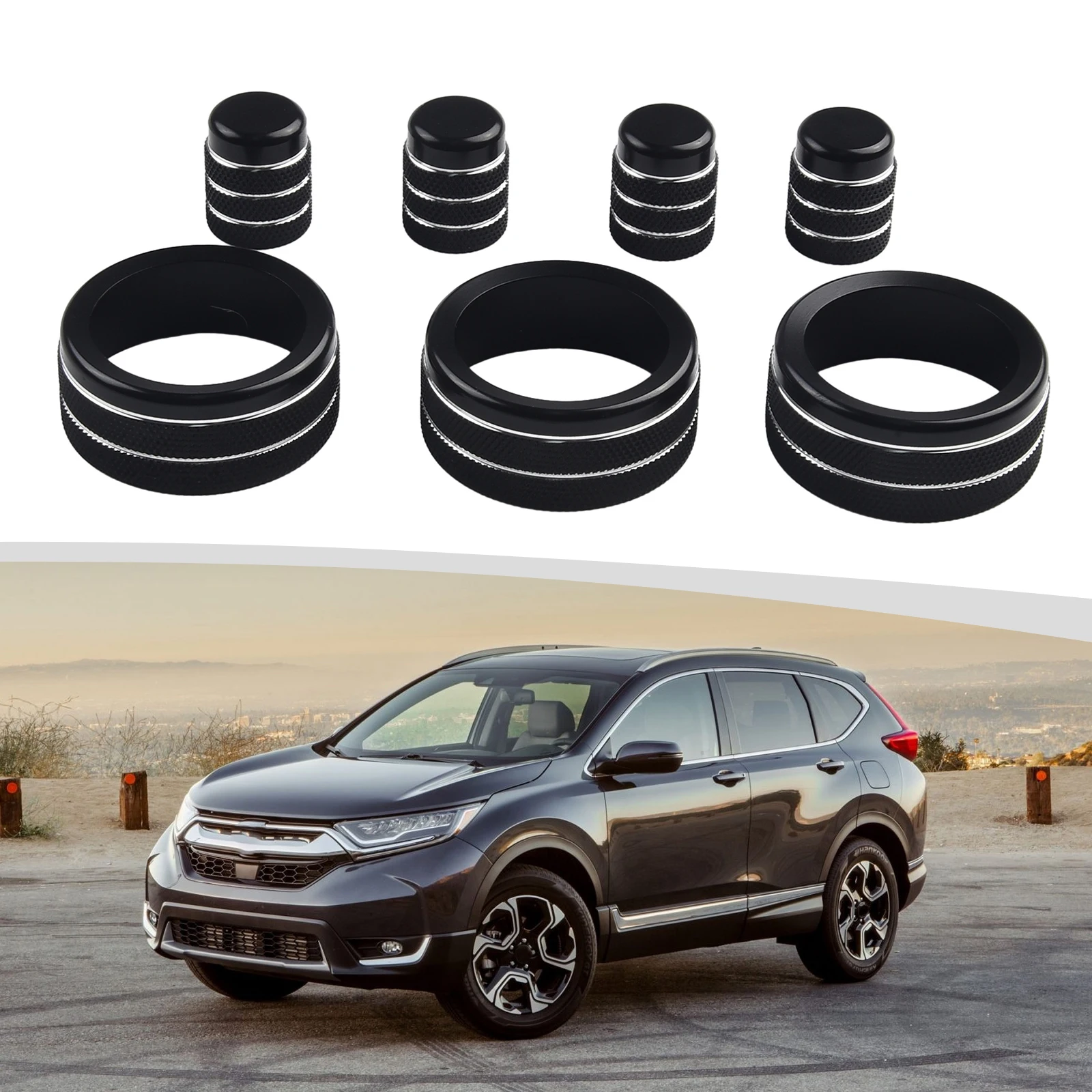 

Protect and decorate your For Honda For CRV 2023 2024 with Black Aluminium Alloy Central Console Knob Cover Ring Trim