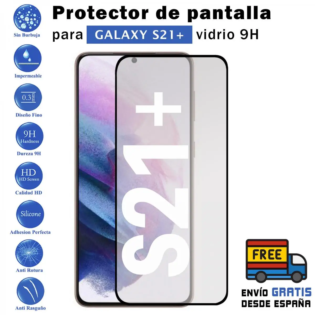 Proteggi Schermo In Vetro Temperato 9H Per Samsung Galaxy S21 Plus Nero Per Movil - Todotumovil