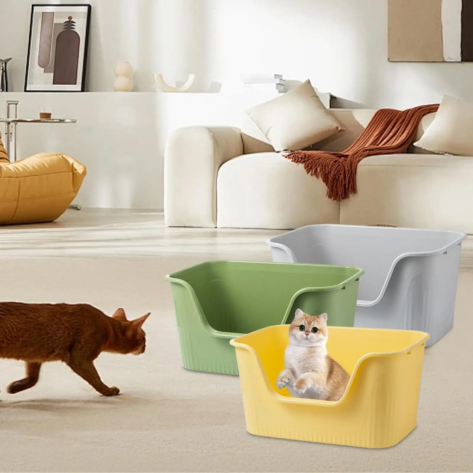 High Sided Cat Litter Boxs Cat Toilet Easy Access for Small and Large Cats