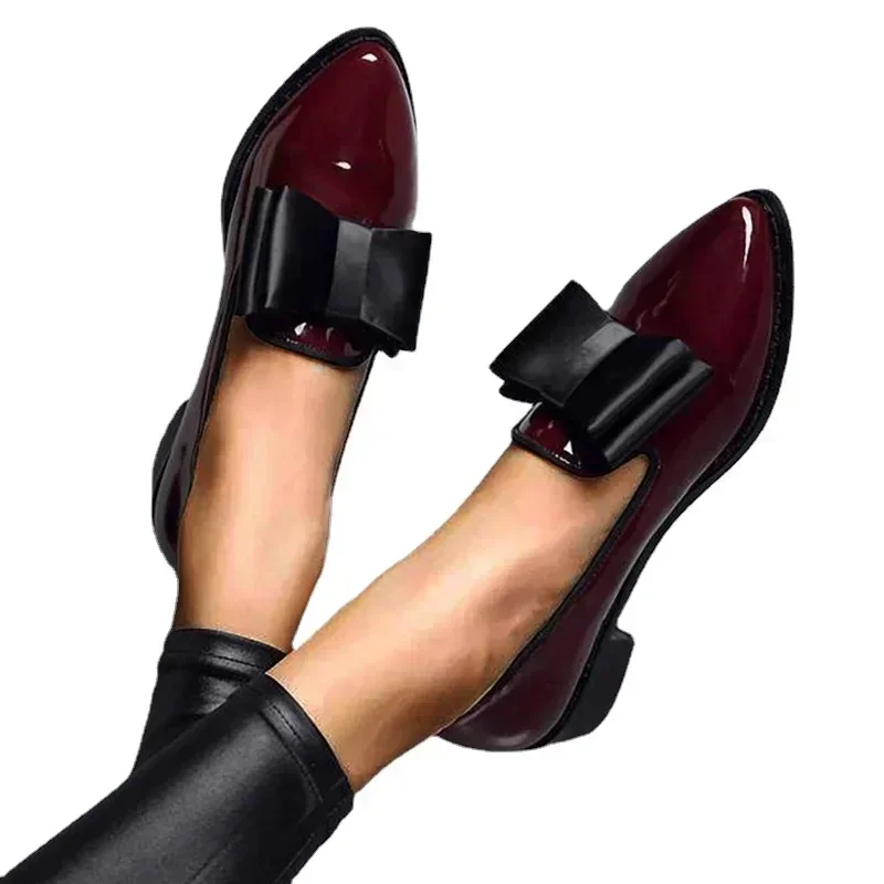 Women Shoes Women Flats Women's Loafers Bow Decor Pointed Toe Flat Shoes Patent Leather Shallow Mouth Commuter Daily Casual Shoes