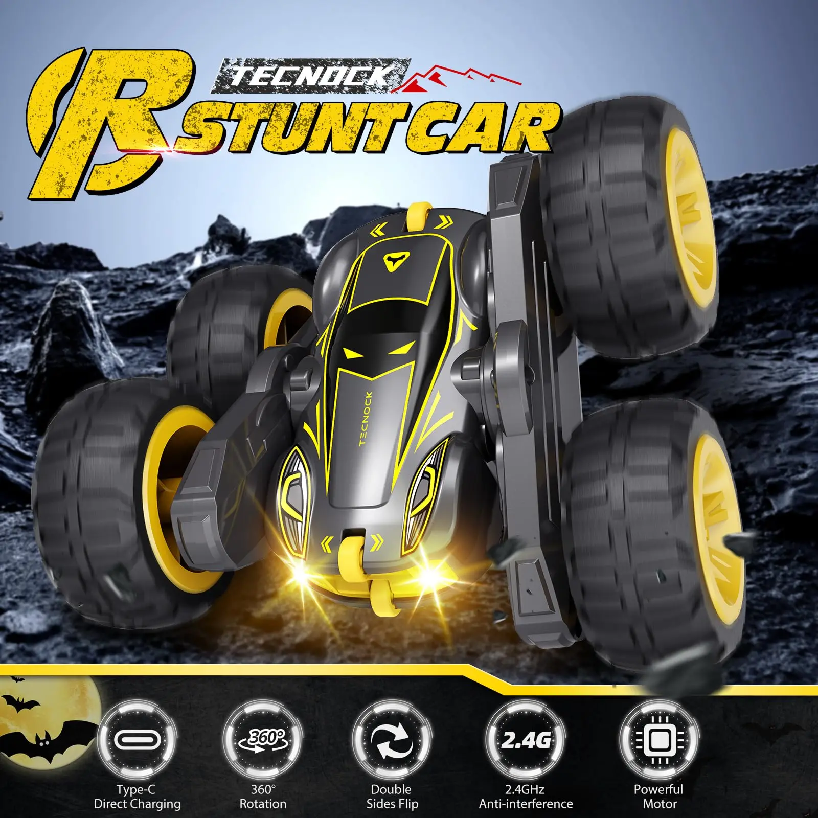 Sinovan Remote Control Car for Kids, 2.4GHz RC Car with Type-C Charging, 4WD Double Sided 360° Rotates&Flips RC Stunt Car Toys 2