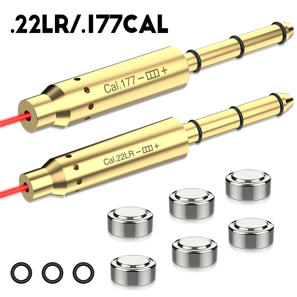.22LR/.177Cal Red Laser Bore Sight with 6 Batteries Rubber Ring End Barrel Bore Sighter for Scope Sighting Zeroing Optics Shoot laser bore sight laser sight red dot laser sight