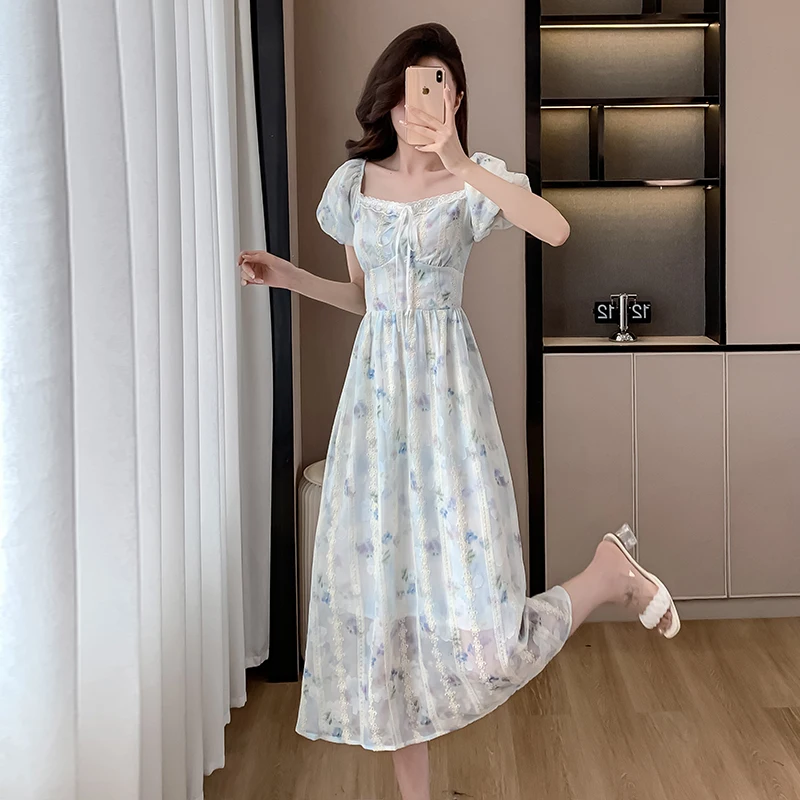 우아한 스타일 꿈꾸는 Waterblue 꽃 프린트 스커트 Tummy-control 슬..