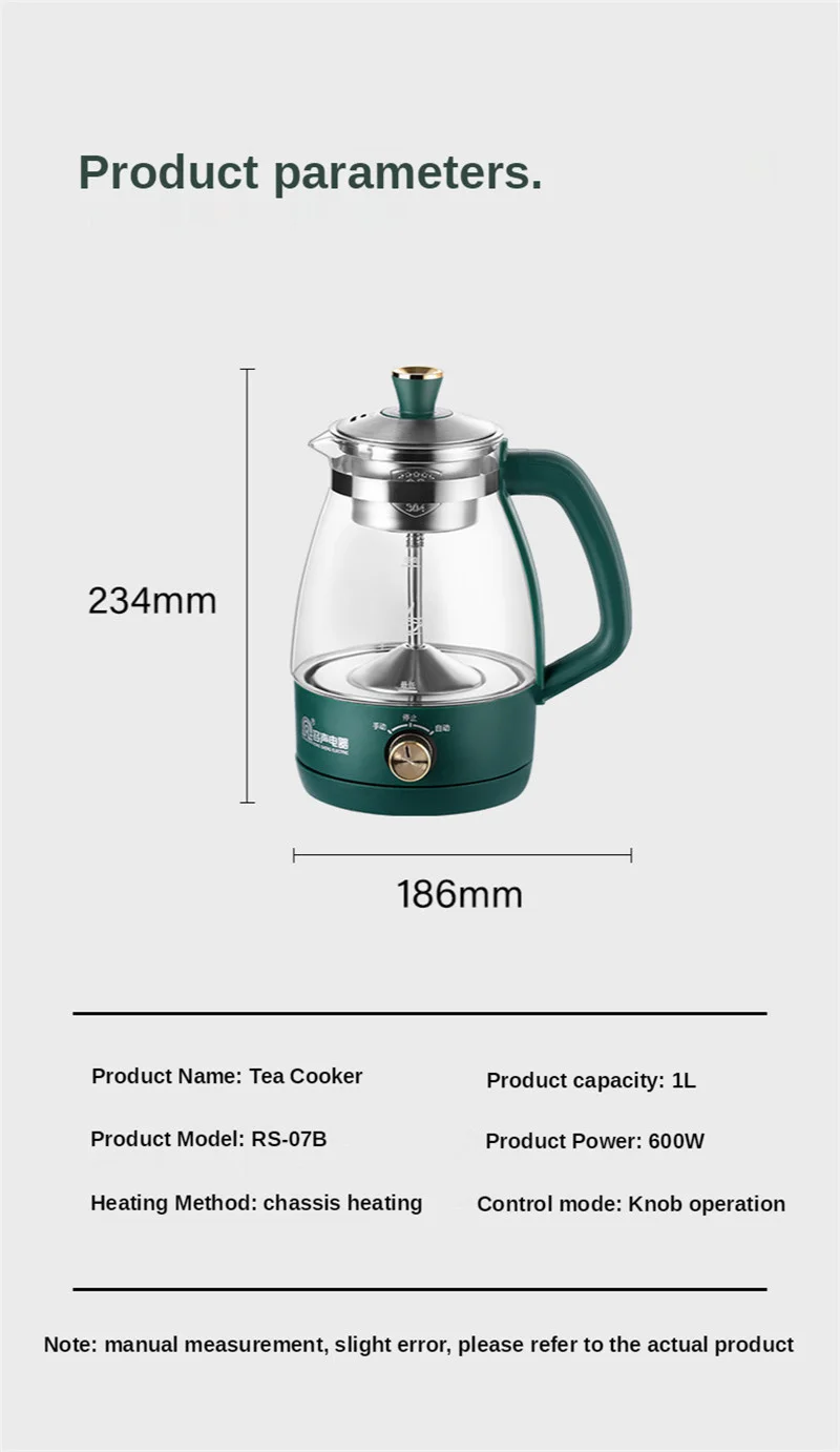 1L Electric Kettle Heat-resistant Glass Tea Infuser Pot With Filter Automatic Steam Spray Borosilicate glass Teapot Health Pot