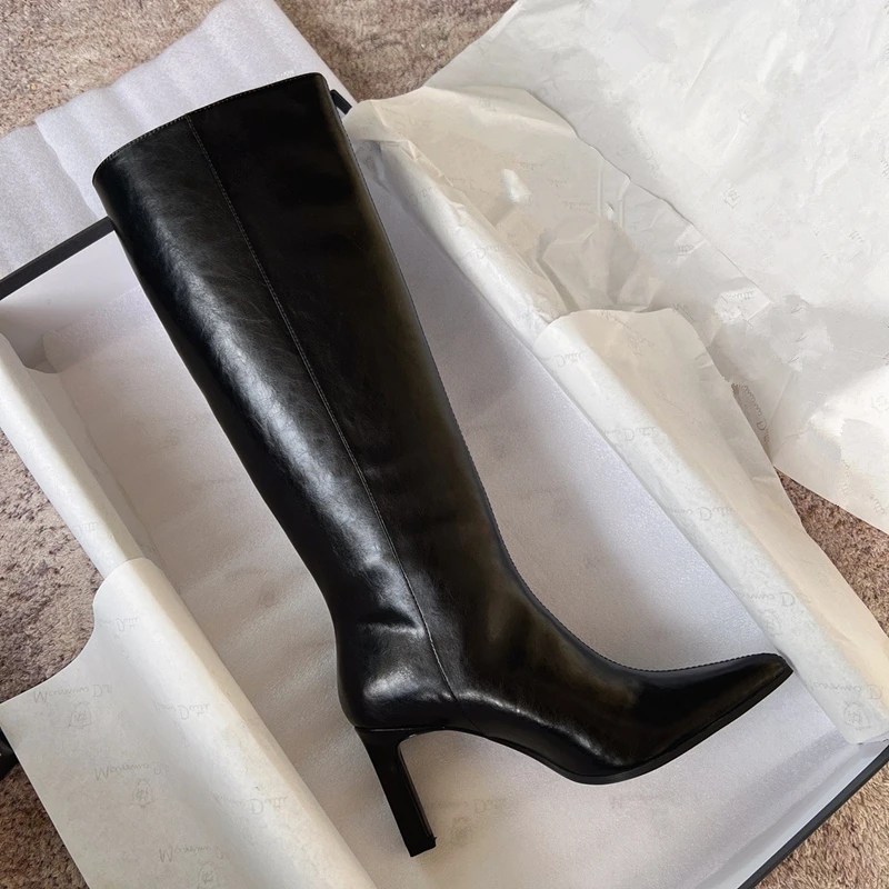 Dave&Di 2023 Autumn French Retro Genuine  High Boots Fashion Leather Ladies High Heel Knee Boots Women