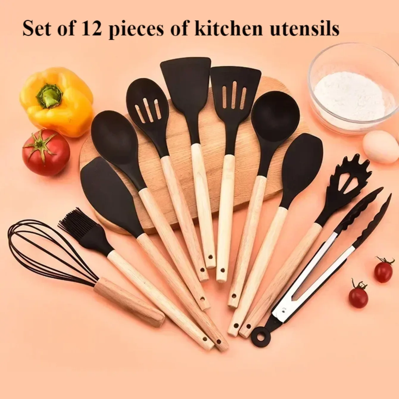 Kitchen Utensils 12PCS Food Grade Silicone Cookware Utensils Turner Spatula Measuring Spoon Cooking Tool Set