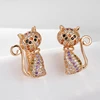 Wbmqda New Fashion 585 Rose Gold Color Cute Cat Shape Earrings For Women Colorful Zircon Setting Unusual Animal Ear Drop Jewelry