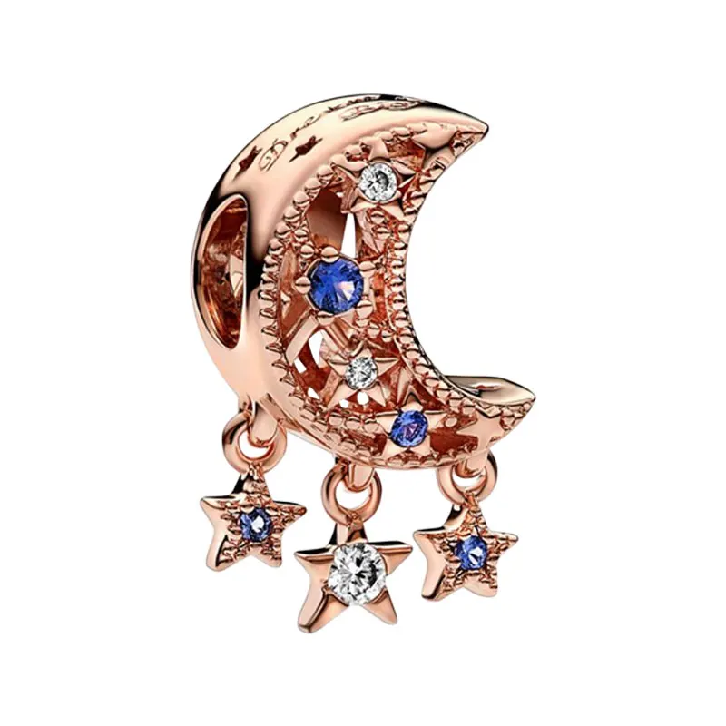 

Rose Gold Stars Pendants Crescent Moon Charms For Women Blue Clear Zircon Stones Dream Big Original Jewelry Making DIY Bracelets