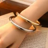 Glossy Solid Color Thick Bracelet Stainless Steel Bangle for Women Cuff Wirstband Smooth Waterproof Charm Bracelet Jewelry 1