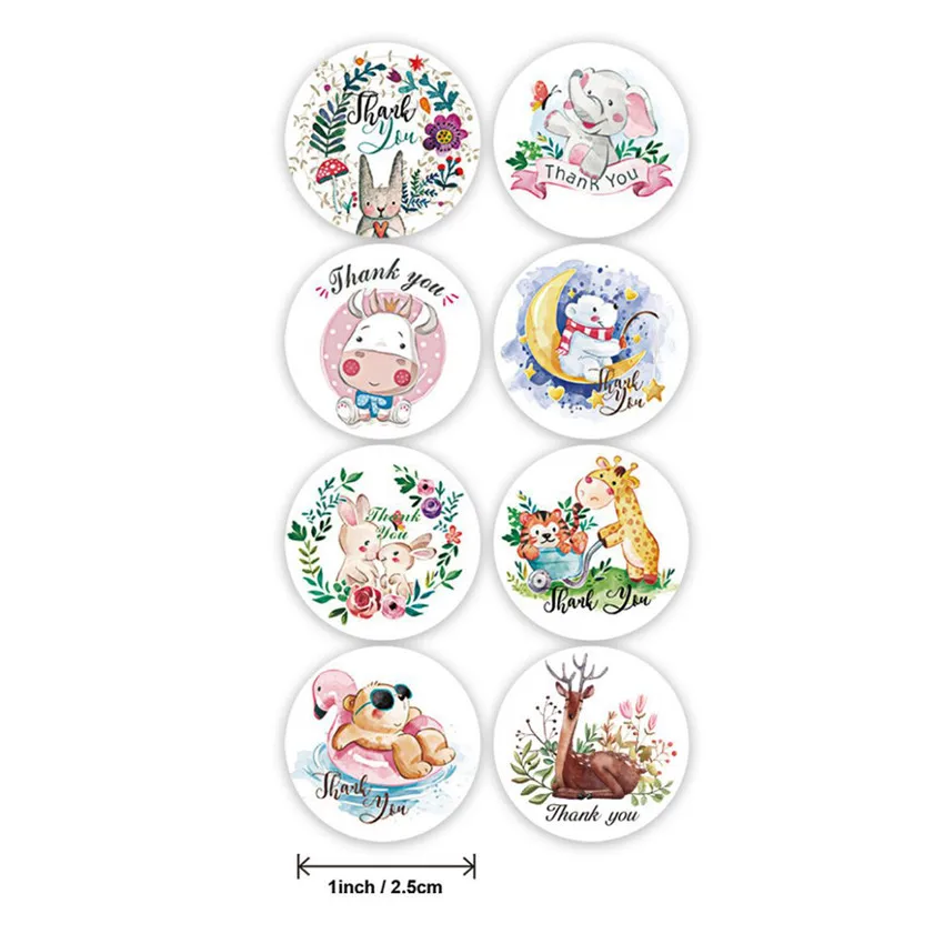 Cute Animal Thank you Stickers 100-500pcs Rabbit elephant Gift Decor Seal labels Kids Reward Diary Scrapbook Stationery Sticker decorative stickers animal stickers diy scrapbooking accessories thank you stickers