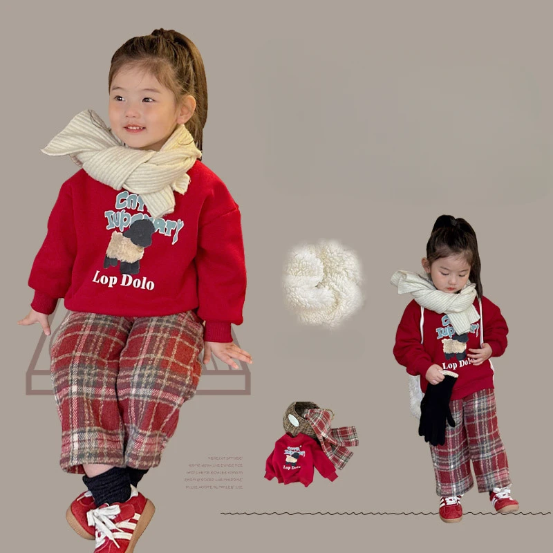 

Girls' Set Korean Children's Wear 2023 Winter New Children's Fashion Sheep Camel Fleece Thickened Sweater and Pants Two Pieces