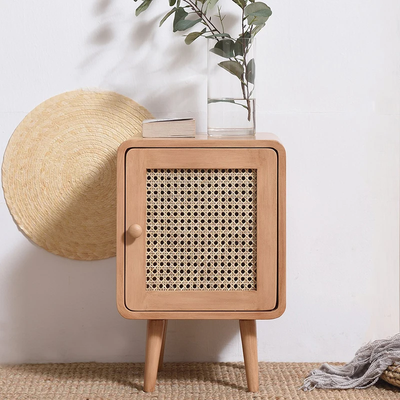 Wooden Furniture Bedside Table Living Room Furniture Sofa Side Table Rattan Weaving Coffee Tables Bedroom Small Storage Cabinet nightstands set wooden storage cabinet