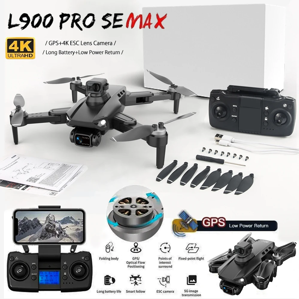L900 Pro SE Max 드론 4K 전문 5G GPS FPV 드론, HD 카메라 사진, 브러시리스 접이식 쿼드콥터, RC 거리 드론 장난감