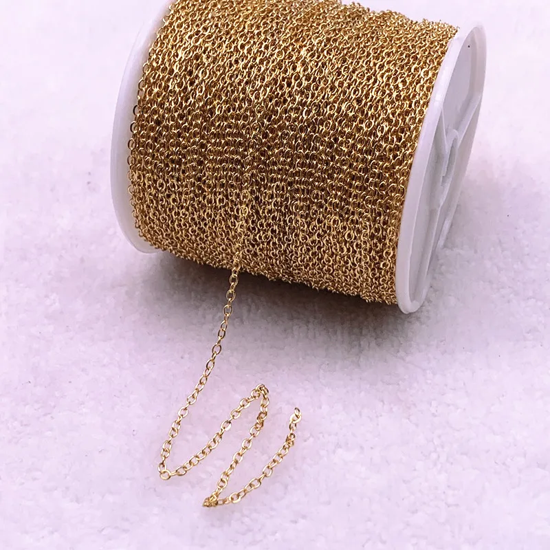 Rouleau de chaîne en métal plaqué or 14K, multi-type, pour la fabrication de bijoux, bobine de chaîne de câble de collier fait à la main, fournitures pour bijoux  36