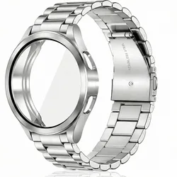 Elegant Metal Strap & PC Protective Case - Premium Band & Cover Set - Galaxy 7 44mm (SILVER)