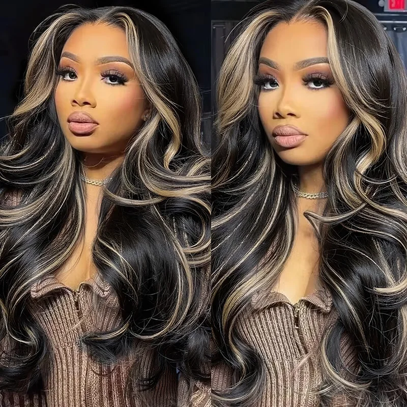 1B/27 Body Wave human hair wig 30 Inch 13x4 HD Lace Frontal Wig Ombre Blonde Highlight Brazilian Hair Front Wigs For Black Women