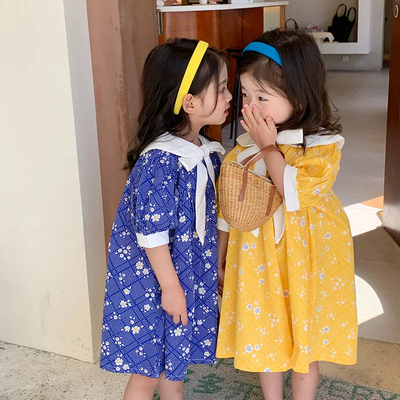 

1826B Girl Dress Summer 2022 New Korean Children's Clothes Girl Cotton Dress Floral Princess Dress Children's Sweet Dress