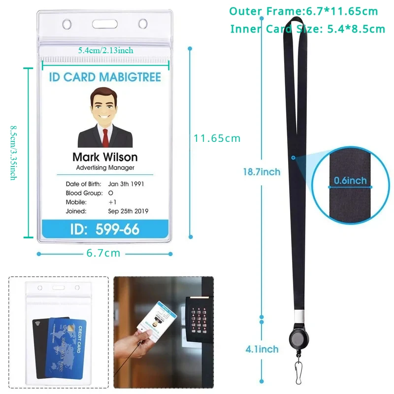 1pc Transparent Staff ID Work Card Cover with Lanyard Exhibition Name Badge Holder Neck Strap Pass Access Bus Card Sleeve Case 5