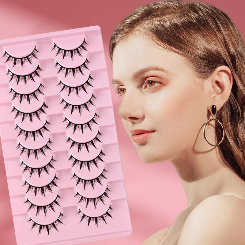 10 Pairs Faux Mink Eyelashes Reusable Devil False Eyelashes Cos Trendy Manga Lashes 100% Handmade Eyelash Extensions Makeup 5 10 pairs magnet eyelash set magnetic liquid eyeliner magnetic false eyelashes tweezers 8d mink false eyelash handmade makeup