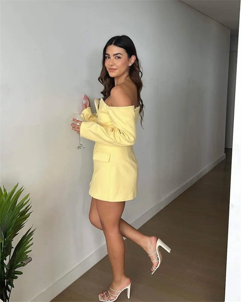 Off-shoulder Strapless Sexy Blazer Dress For Women Fashion Solid Zipper Two Pocket Long Sleeve Backless Mini Dress