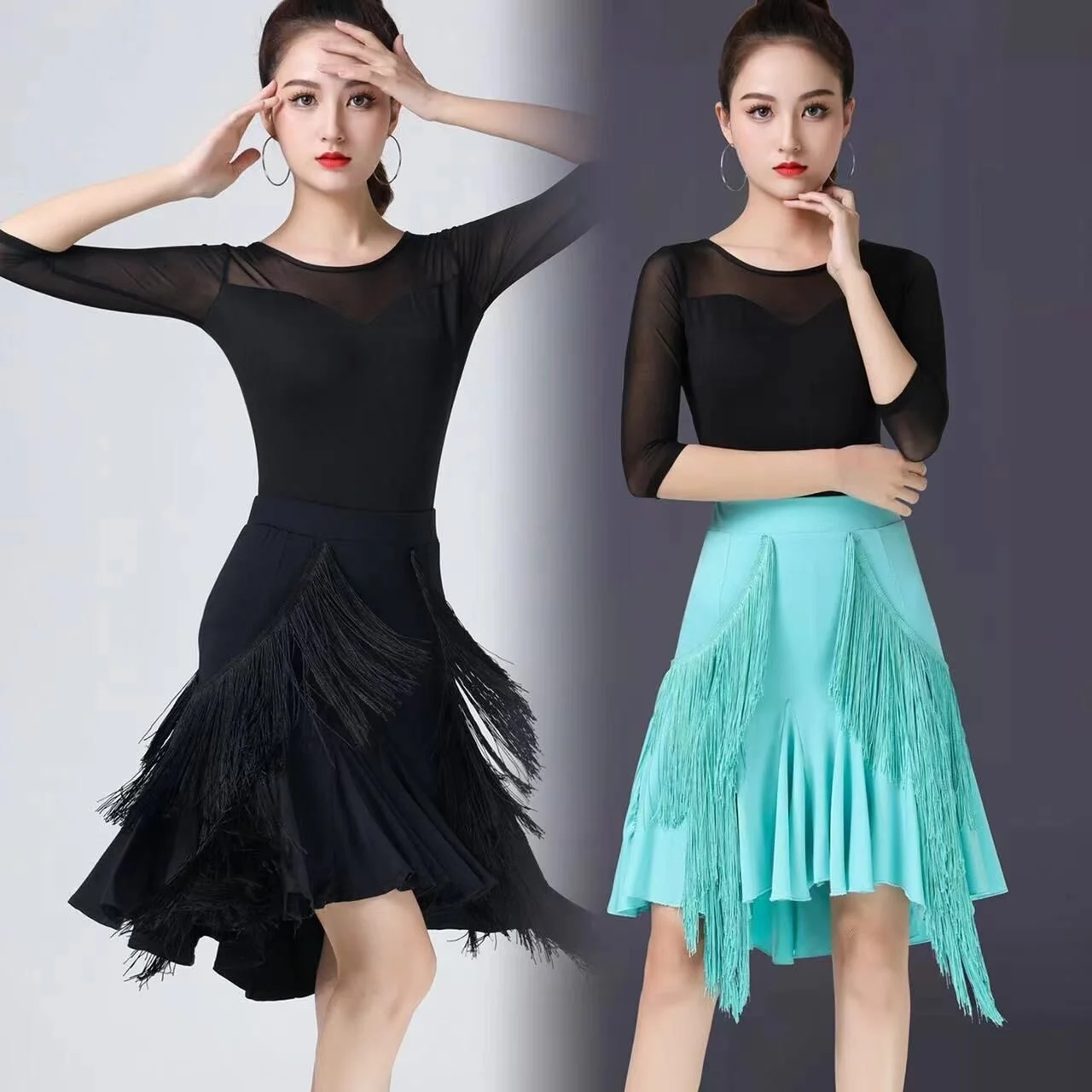 

Latin dance skirt female adult long tassel skirt dance training clothes big skirt fishtail skirt bottom dress performance