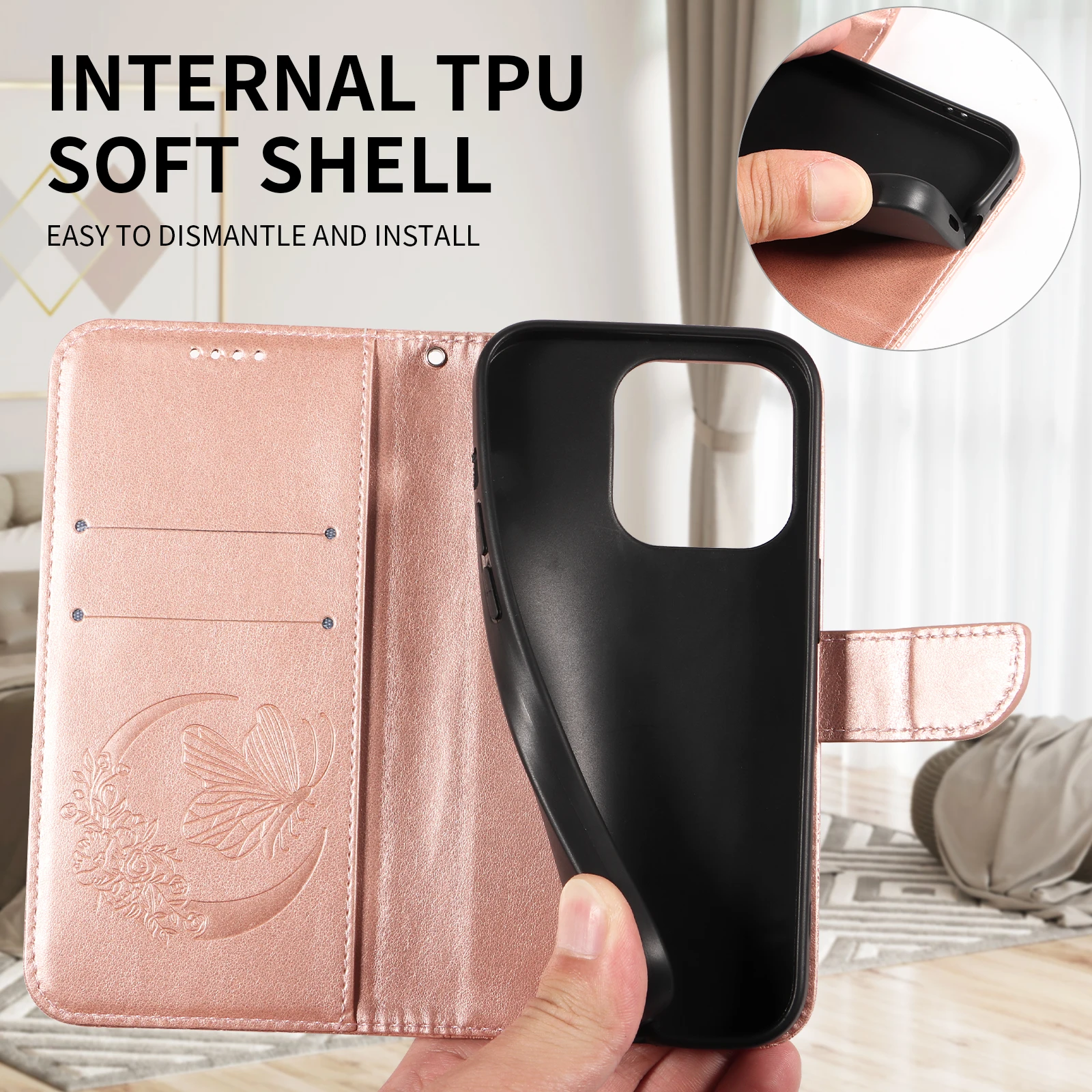 RFID Blocking Leather Wallet Phone Case with Kickstand