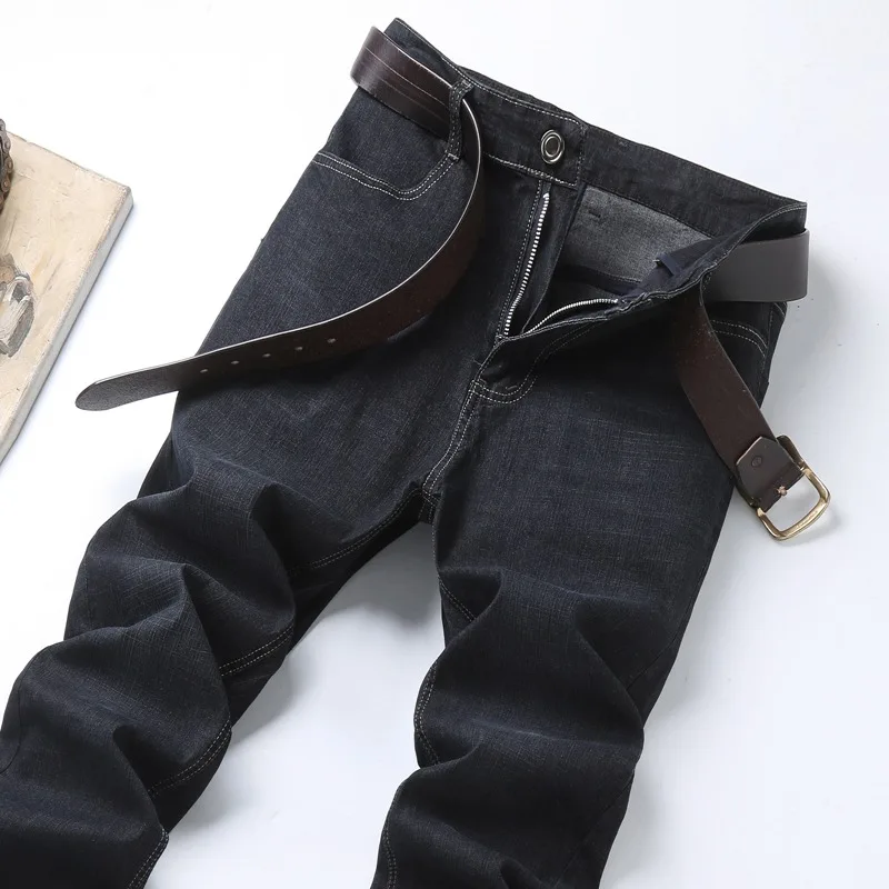 2024 Spring New Men's Business Straight Jeans Classic Regular Fit Casual Cotton Elastic Denim Pants Fashion Black Male Jeans