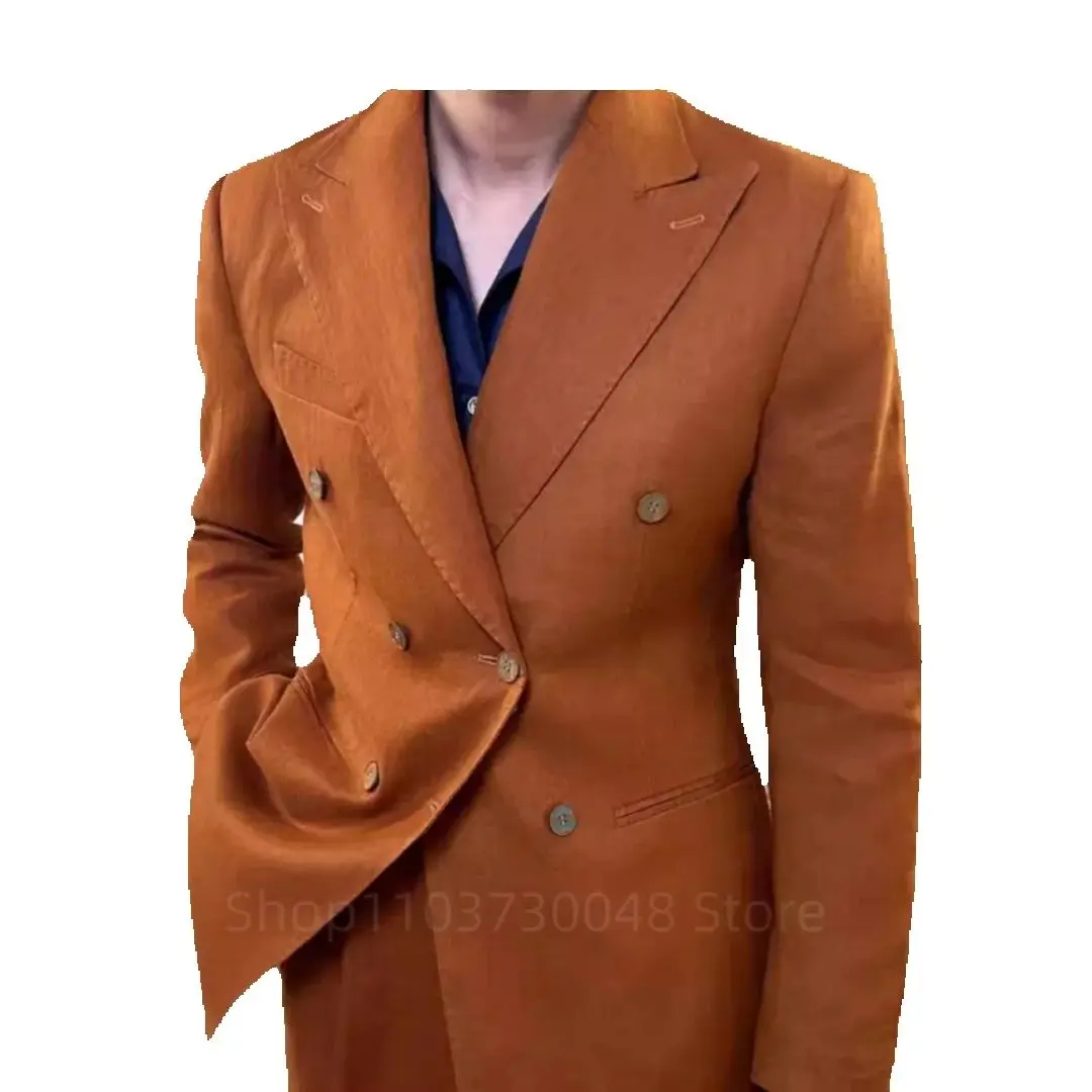 2 Piece Gray Wedding Men Suits Slim Fit Peak Lapel Double Breasted Blazer Pants Formal Business Groom Tuxedo Fashion Men Clothes