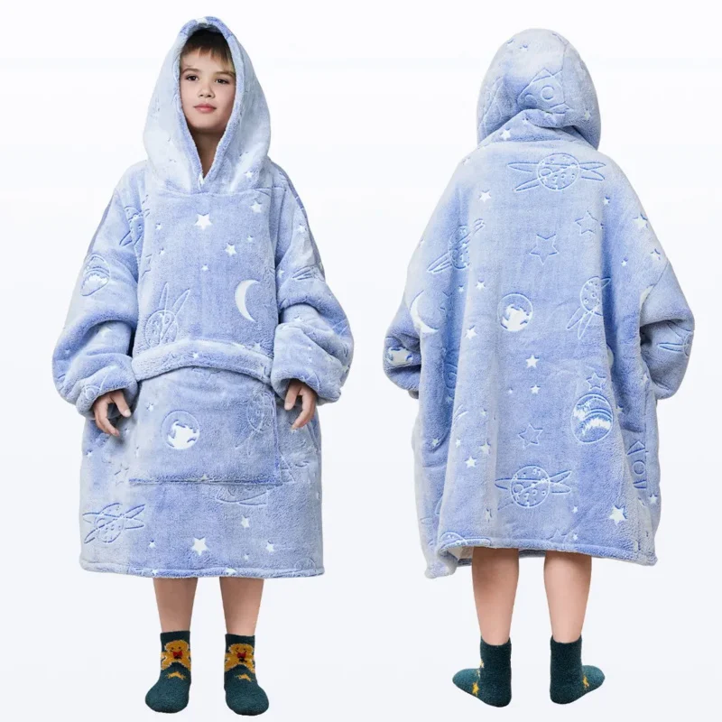 

Simbok Oversized Flannel Blanket with Sleeves Winter Hoodies Sweatshirt Fleece Giant Wearable Blanket Hoodie for kids babys