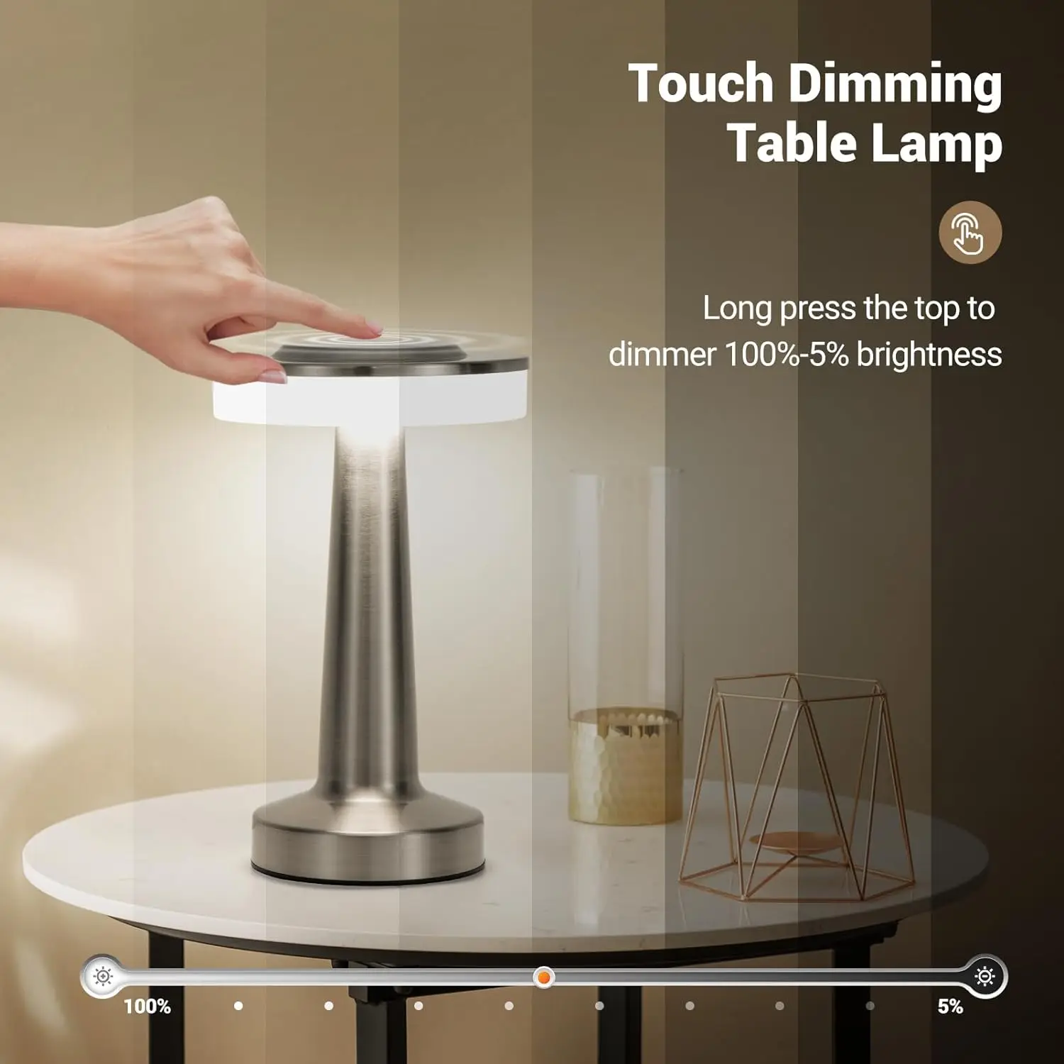 LED Table Lamp Touch Sensor Rechargeable Desktop Night Light Wireless Reading Lamp for Restaurant Hotel Bar Bedroom Decor Light 2