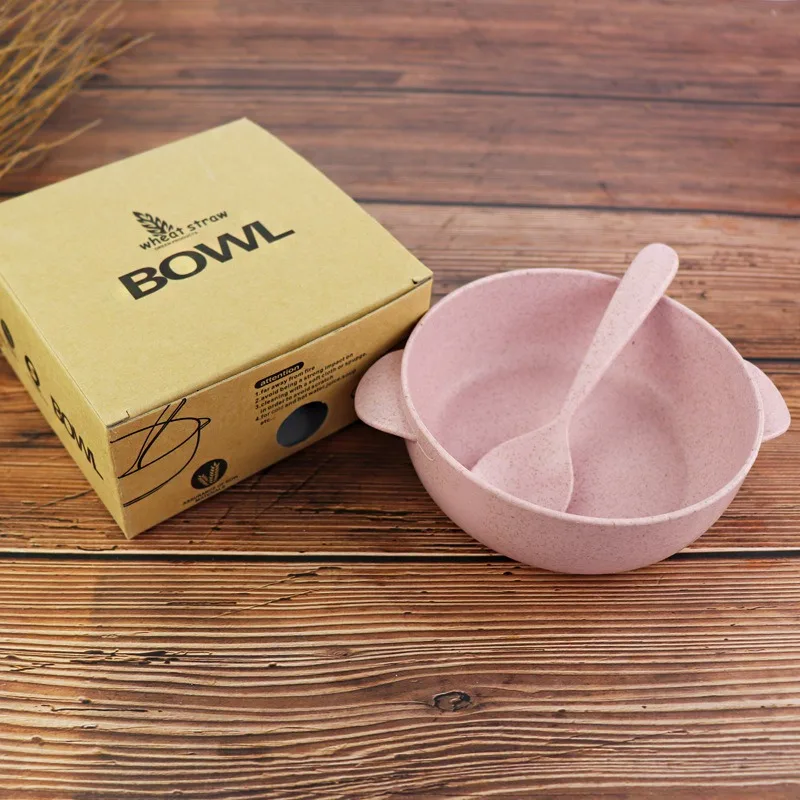 Eco-Friendly Wheat Straw Bowls Spoon Reusable Baby Children's Dishes Kitchenware Bowl Home Kitchen Dinnerware Supplies 1pcs baby tableware set