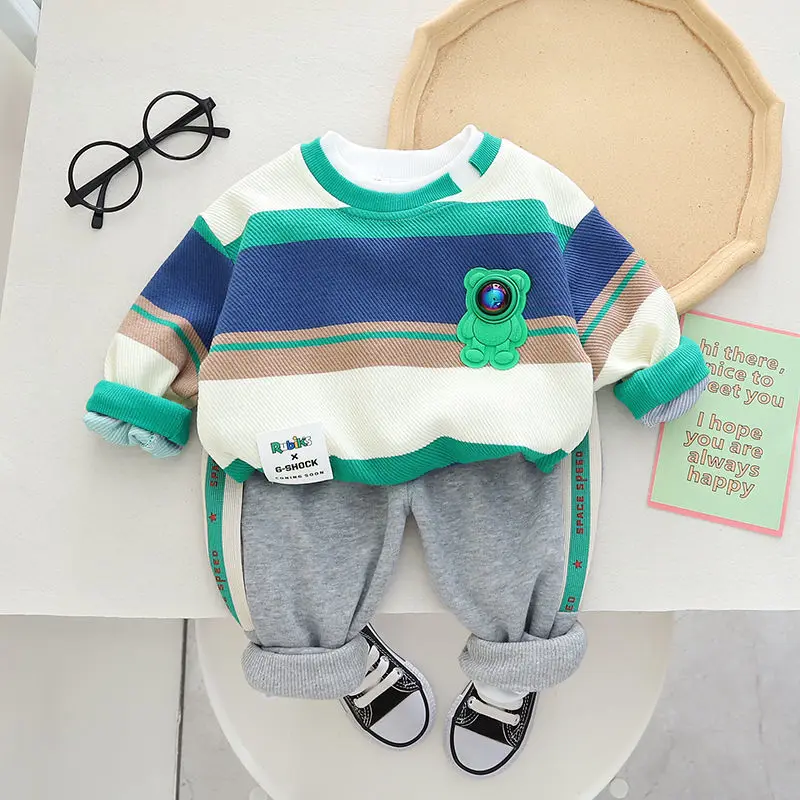 

Spring Autumn Children Boy Clothing Set Striped Casual Wear Pullover Sweater + Pants 2Pcs Outfits Toddler Kids Tracksuits