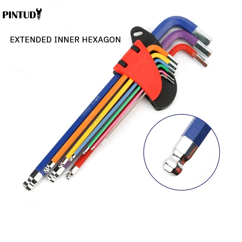 PINTUDY Inner Hexagonal Wrench Color Non Slip Anti Rust Durable Portable Hexagonal Wrench Set Hexagonal Ball Head Combination 4