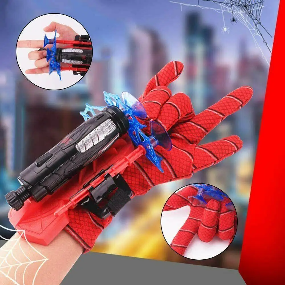 Anime Cosplay Props Superhero Cosplay Props Superhero Cosplay Gloves Spider Silk Launcher Hero Silk Glove Spiderman Cosplay Children's Toy Gift Spider-Man Web Shooter Dart Blaster Wrist Launcher