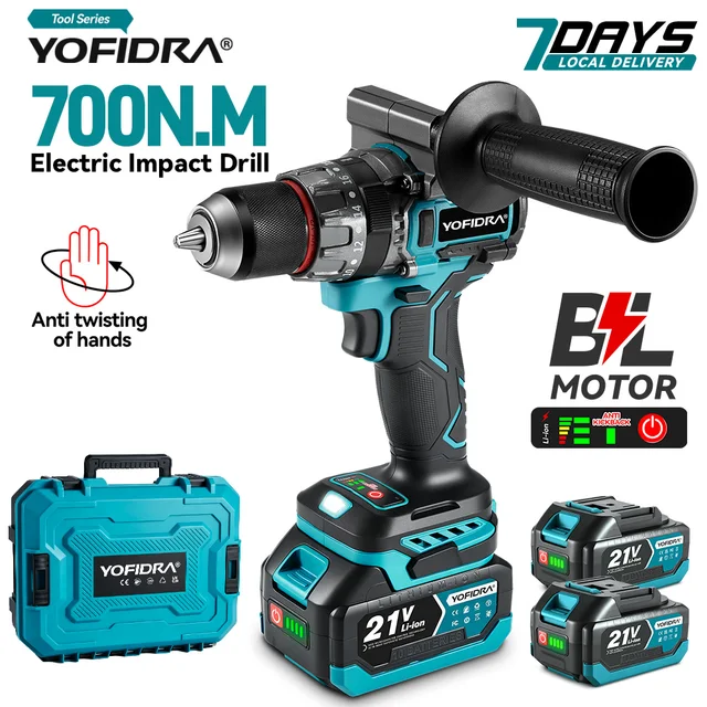 YOFIDRA 700N.M perceuse à percussion électrique sans brosse tournevis sans fil plaques sol travail du bois outil électrique pour broche de batterie Makita 1